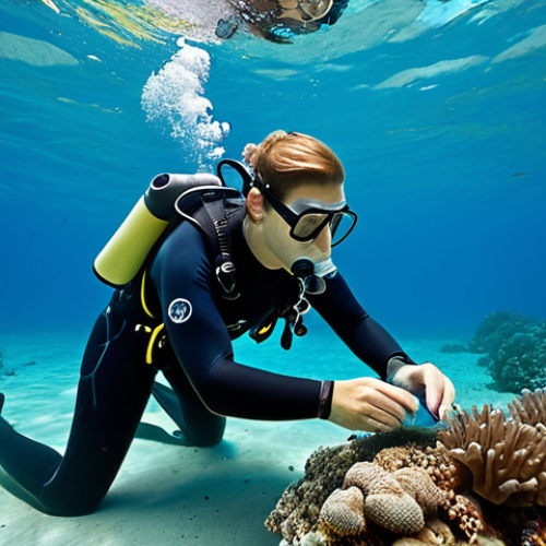 **

A determined person during a scuba diving instructor exam in clear water, demonstrating underwater navigation skills precisely, with the instructor carefully observing.

**