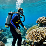**

A professional marine biologist, fully clothed in appropriate scuba gear, examining coral reefs during the day. Clear blue water, diverse marine life, vibrant colors. Safe for work, appropriate content, perfect anatomy, natural proportions, professional underwater photography.

**