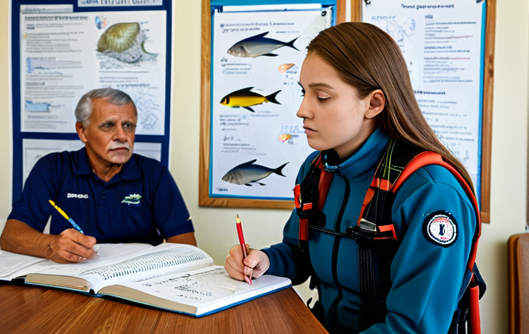 다이빙 강사로서의 커리어 패스 - Aspiring Dive Instructor**

"A young woman in a classroom setting, attentively listening to a senior...