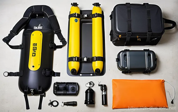 다이빙 강사 준비물 및 필수 장비 - **Prompt:** Underwater scene: A male scuba diving instructor, wearing a comfortable and flexible dry...