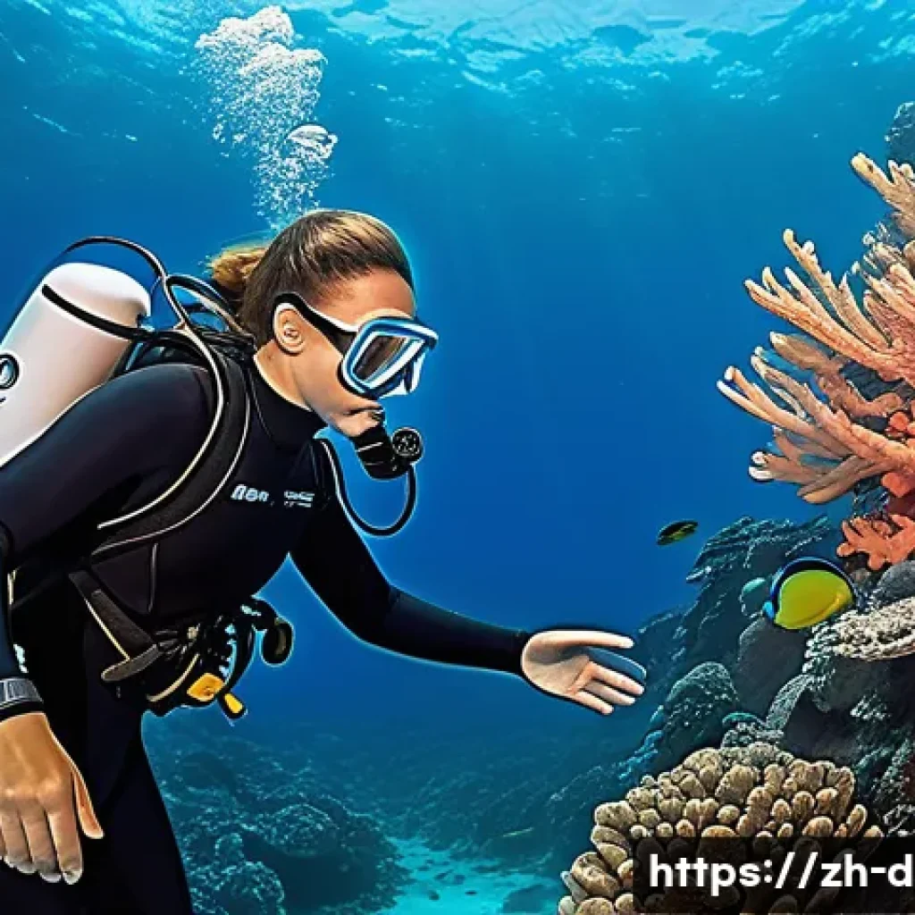 다이빙 강사 실무를 위한 현장 경험 - A professional diving instructor, a calm and reassuring male in a full dark blue wetsuit and modern ...