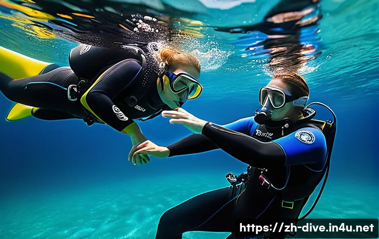 다이빙 강사 재난 대응 훈련 - **"Underwater Crisis: Coach's Calm Rescue"**
    A highly detailed, realistic illustration depicting...