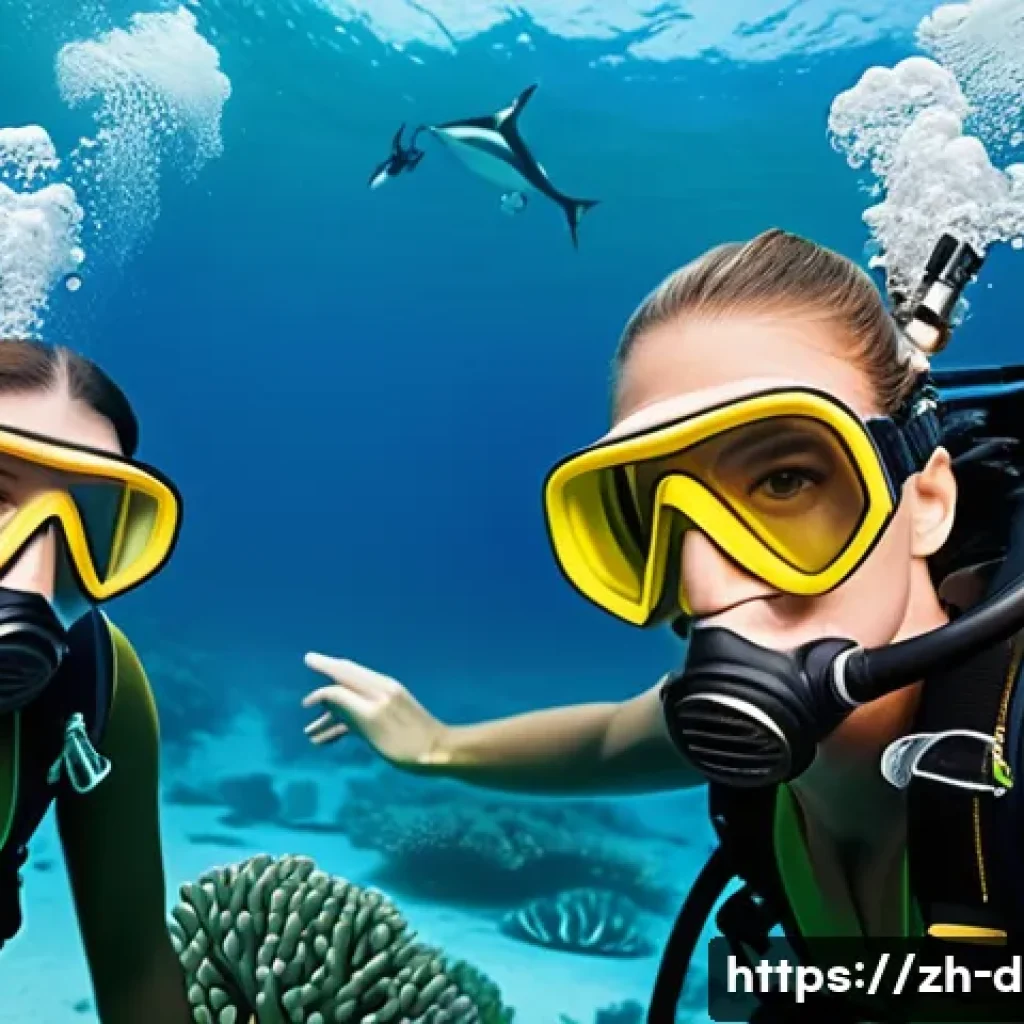 PADI 다이빙 강사 자격 취득 방법 - A professional scuba diving instructor teaching a diverse group of adult students in a calm, clear t...