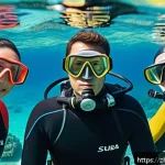 다이빙 강사 채용 공고 찾는 법 - A professional scuba diving instructor teaching a diverse group of adult students in a tropical isla...