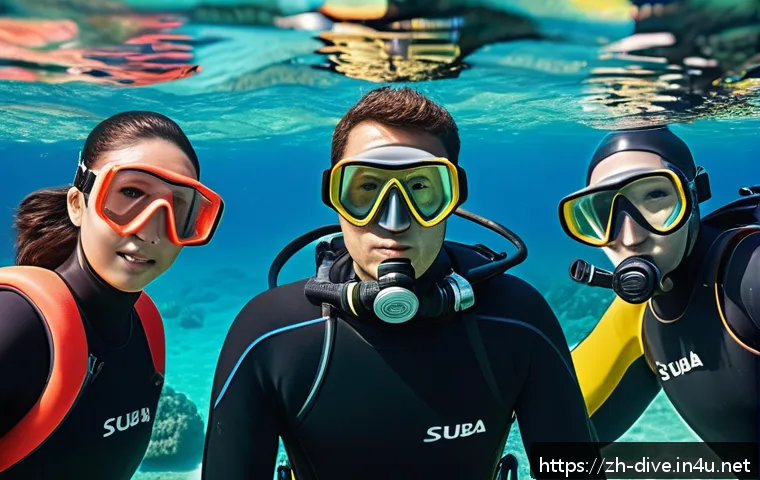 다이빙 강사 채용 공고 찾는 법 - A professional scuba diving instructor teaching a diverse group of adult students in a tropical isla...